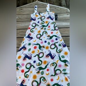 msk maxi dress M Mystical Art Eclectic Snake Moon Sun Evil Eye Print Boho Witchy